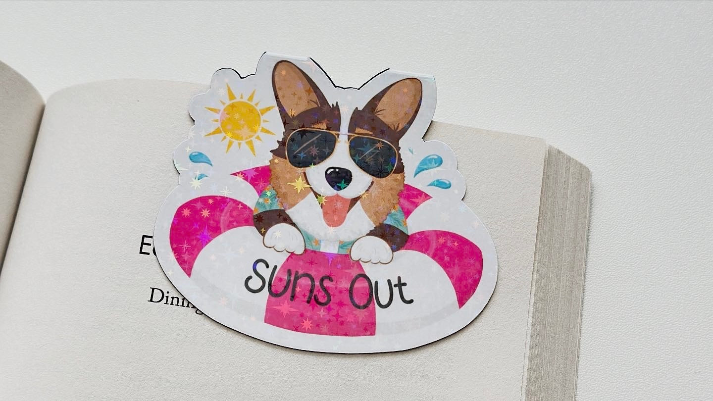 Suns Out, Bums Out Summer, Corgi, Sparkly Double-Sided Magnetic Bookmark