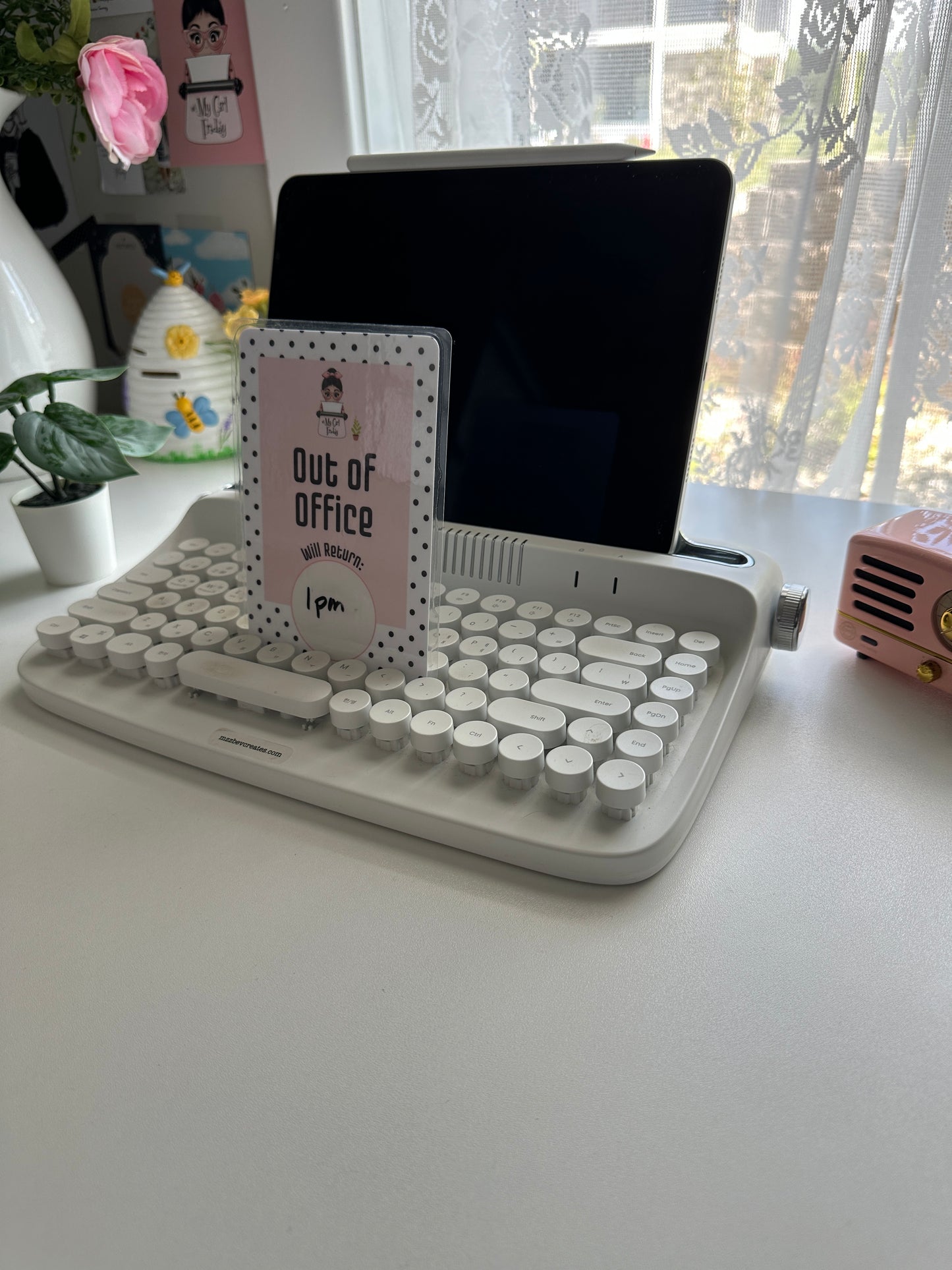 Out of Office Sign with White Board Marker and Rose Gold Clip