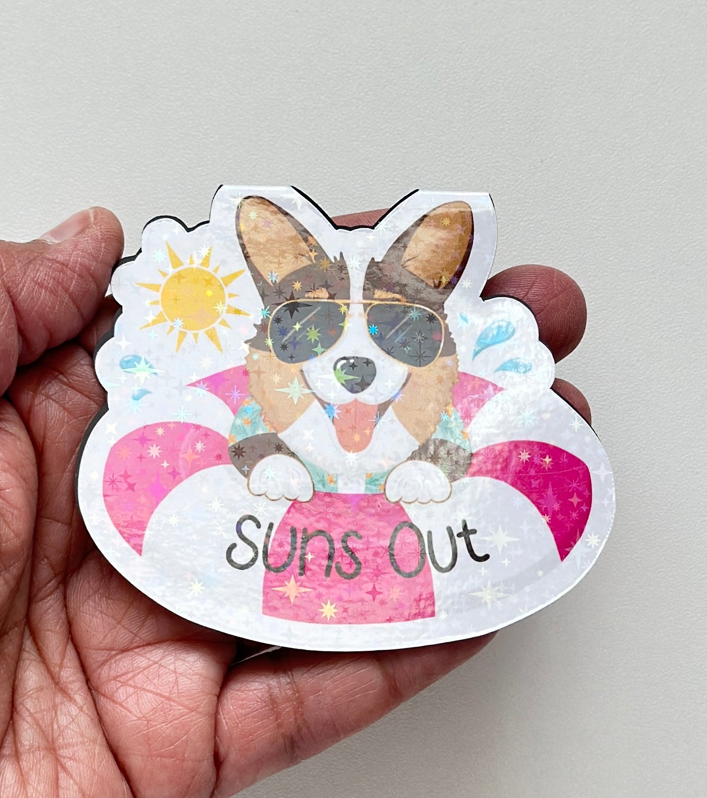 Suns Out, Bums Out Summer, Corgi, Sparkly Double-Sided Magnetic Bookmark