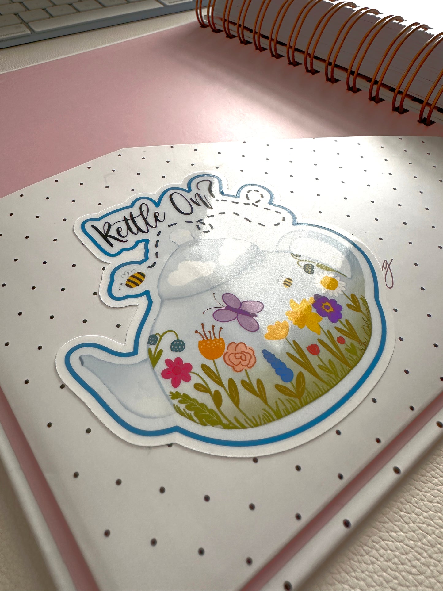 Spring Tea Kettle Die Cut Sticker