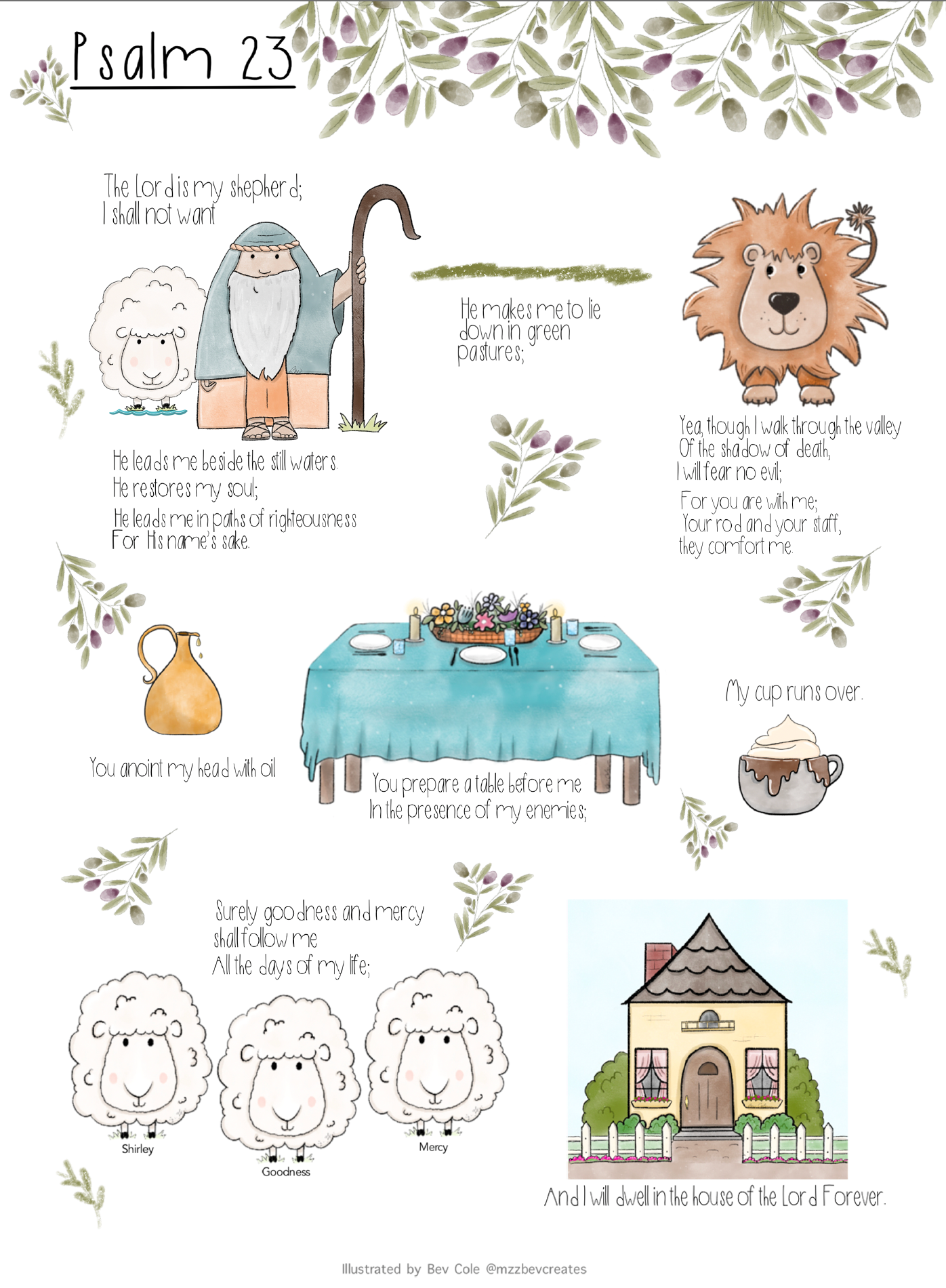 Illustrated Psalm 23 Digital Print