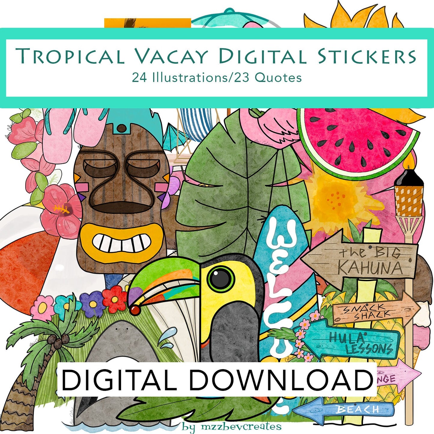 Tropical Vacation Digital Stickers