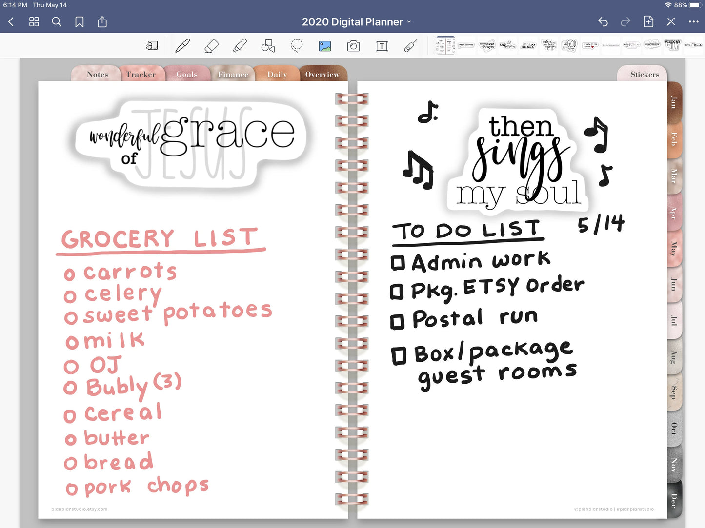Hymn Titles Digital Stickers with Shadow