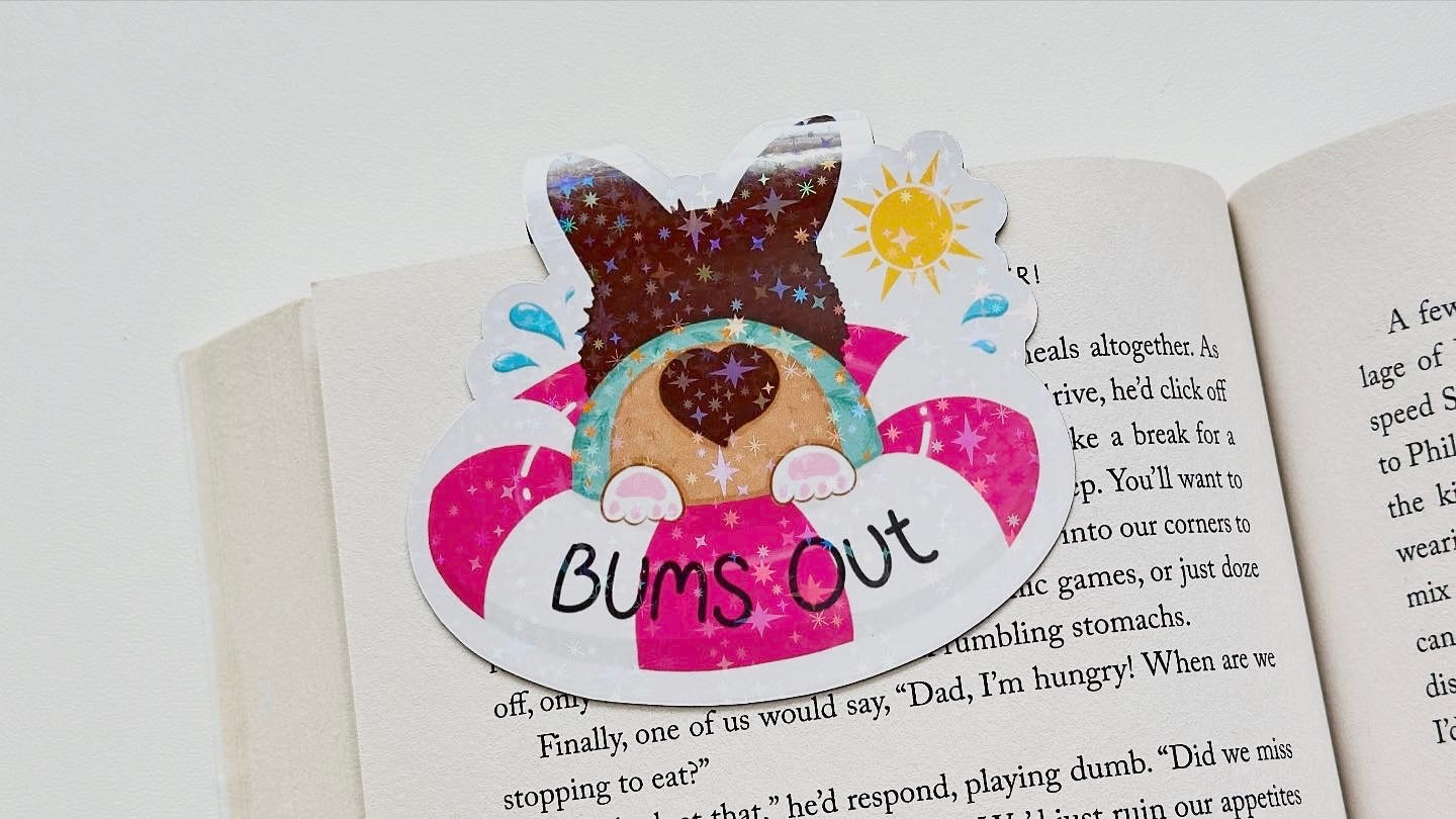 Suns Out, Bums Out Summer, Corgi, Sparkly Double-Sided Magnetic Bookmark