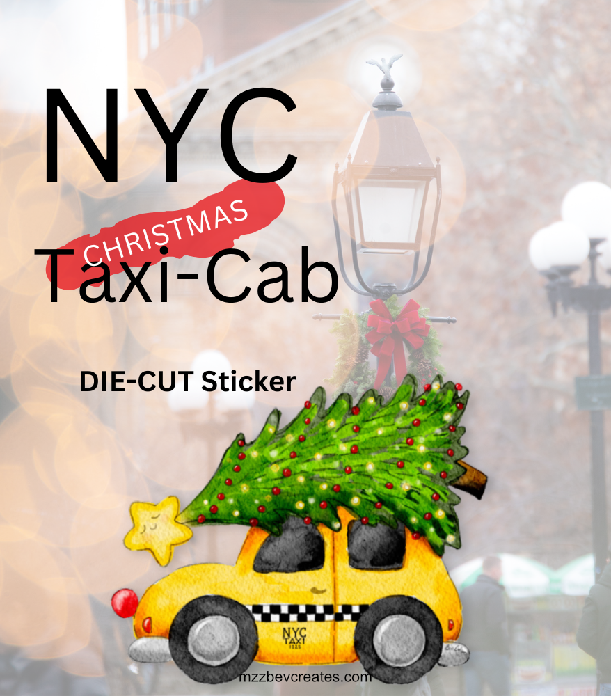 NYC Christmas Taxi Sparkly Die-Cut Sticker