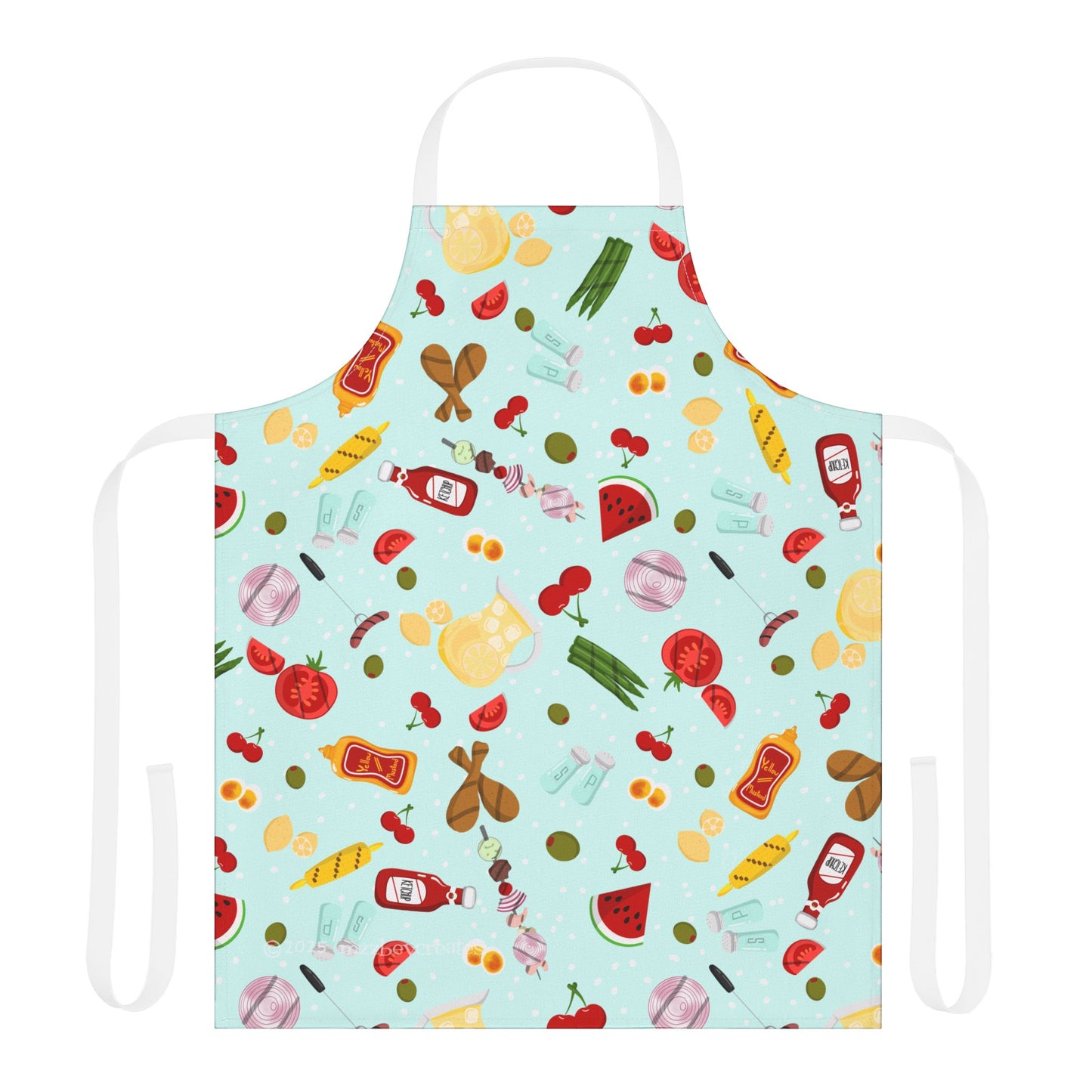 Retro Apron, Teal, Grilling Foods