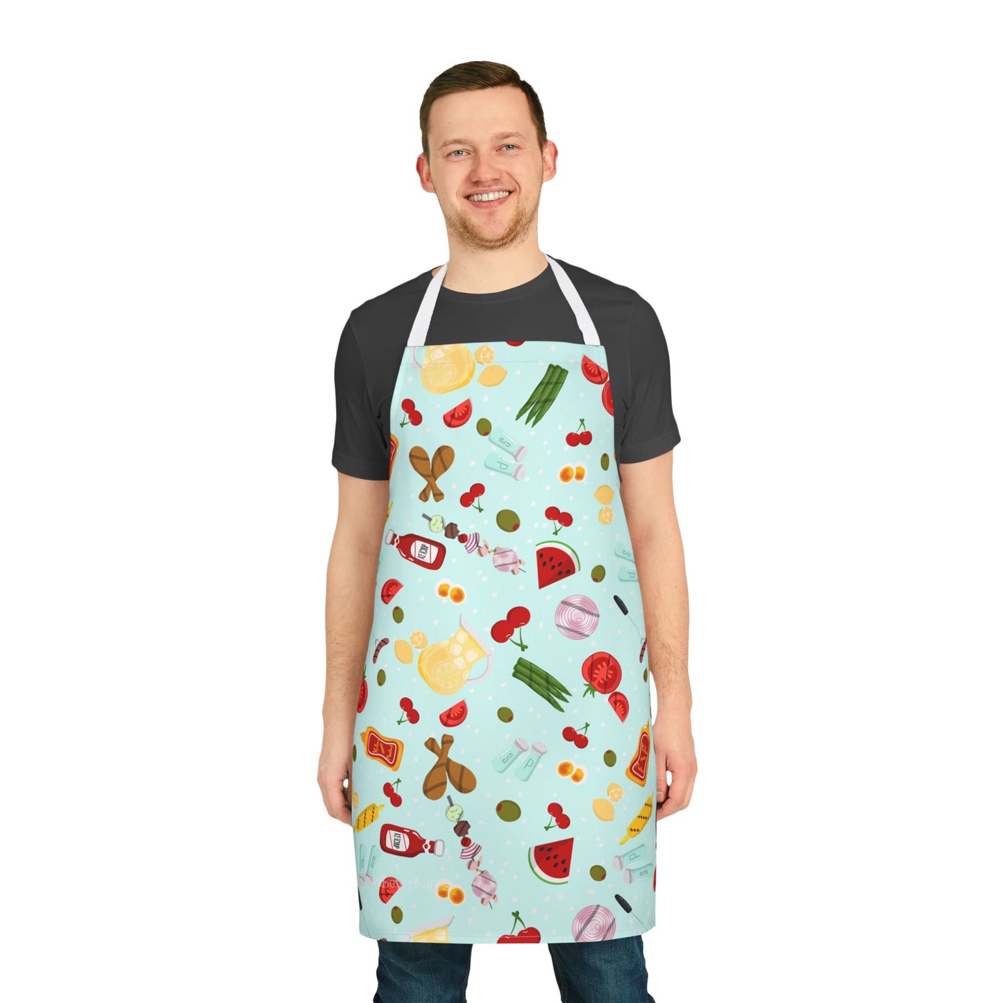 Retro Apron, Teal, Grilling Foods