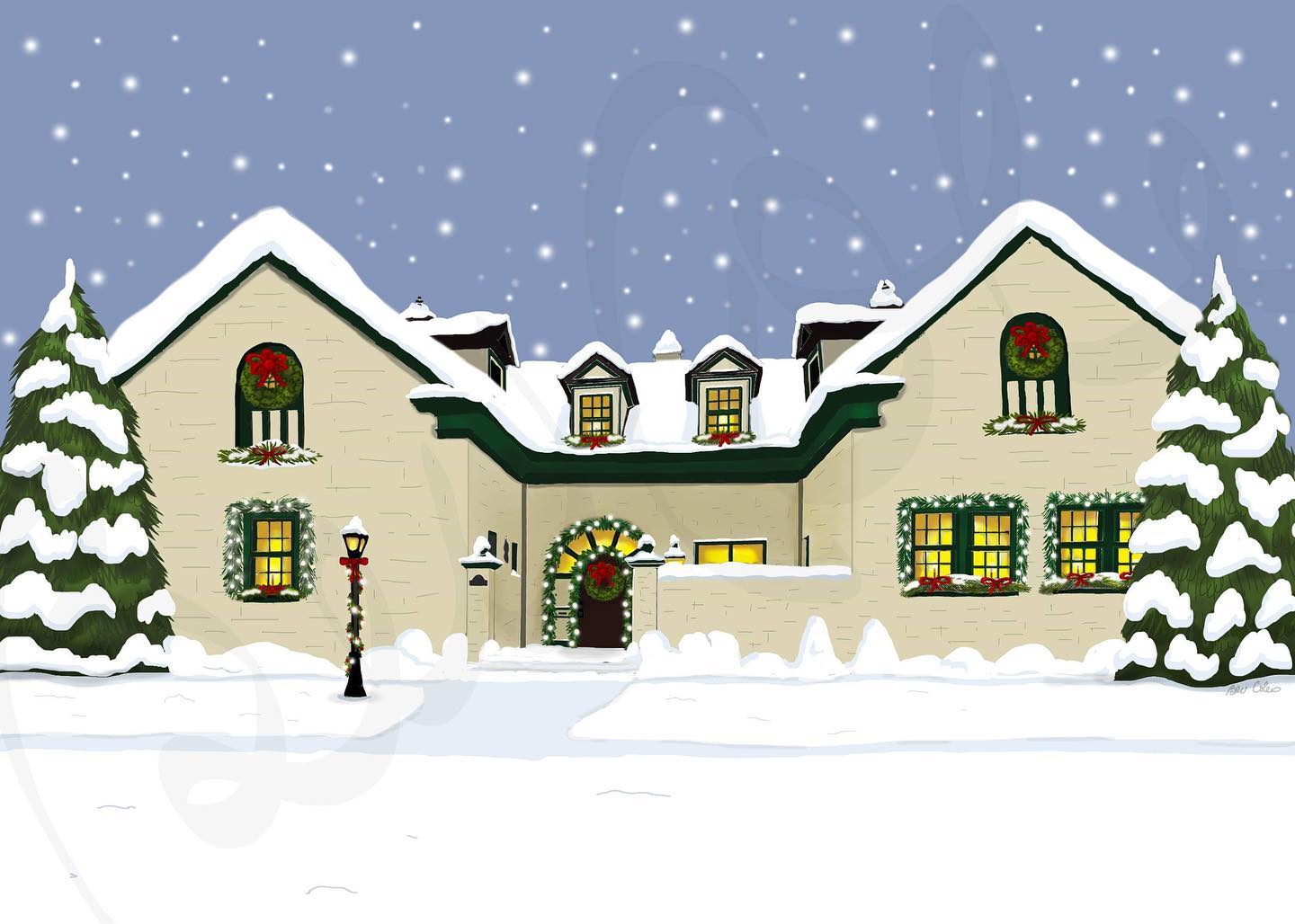 Personalized Christmas House Illustration, Digital File
