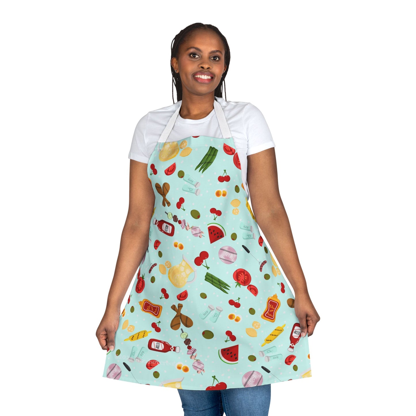 Retro Apron, Teal, Grilling Foods