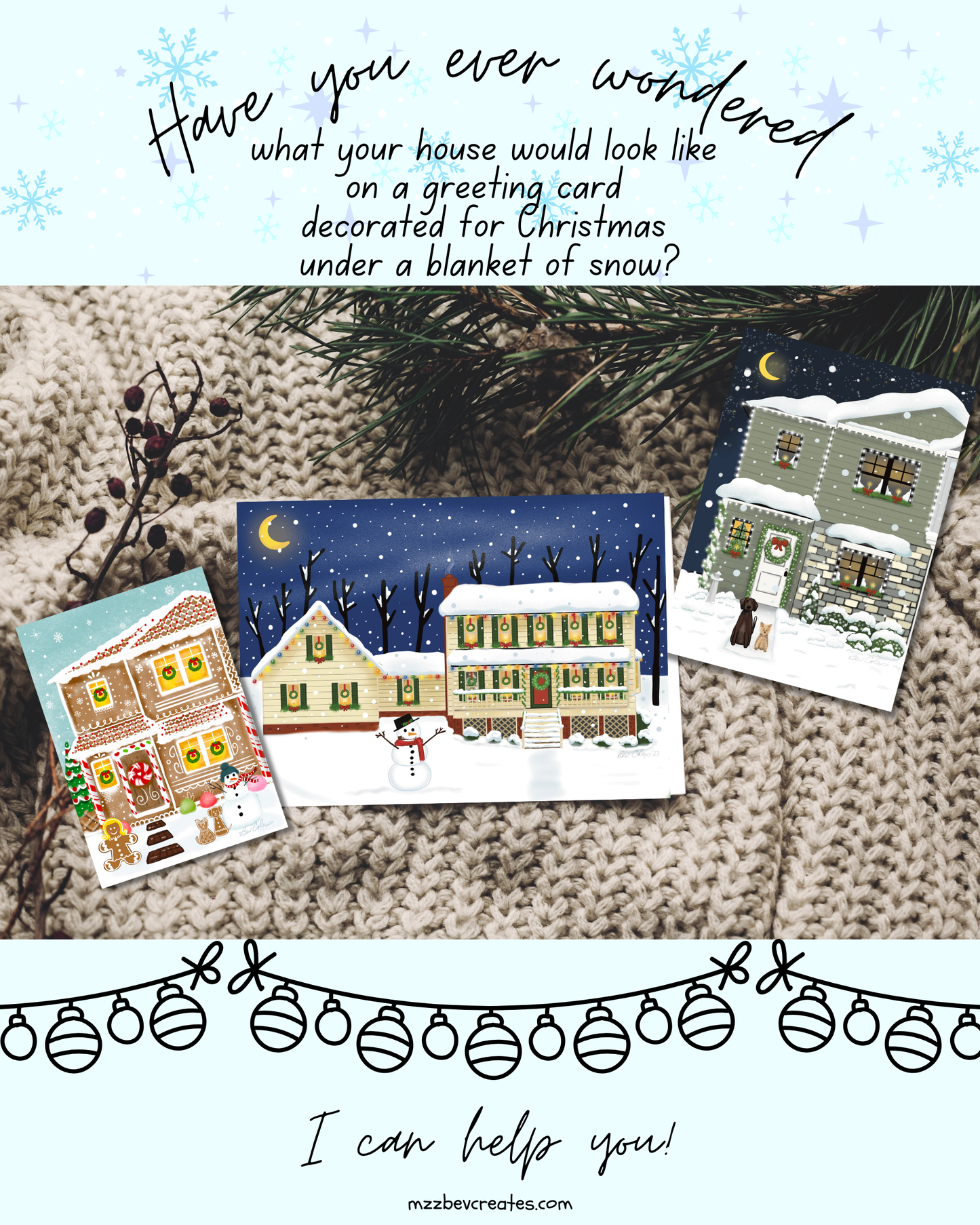 Christmasfy House Front Portrait Customized, Personalized, Digital File