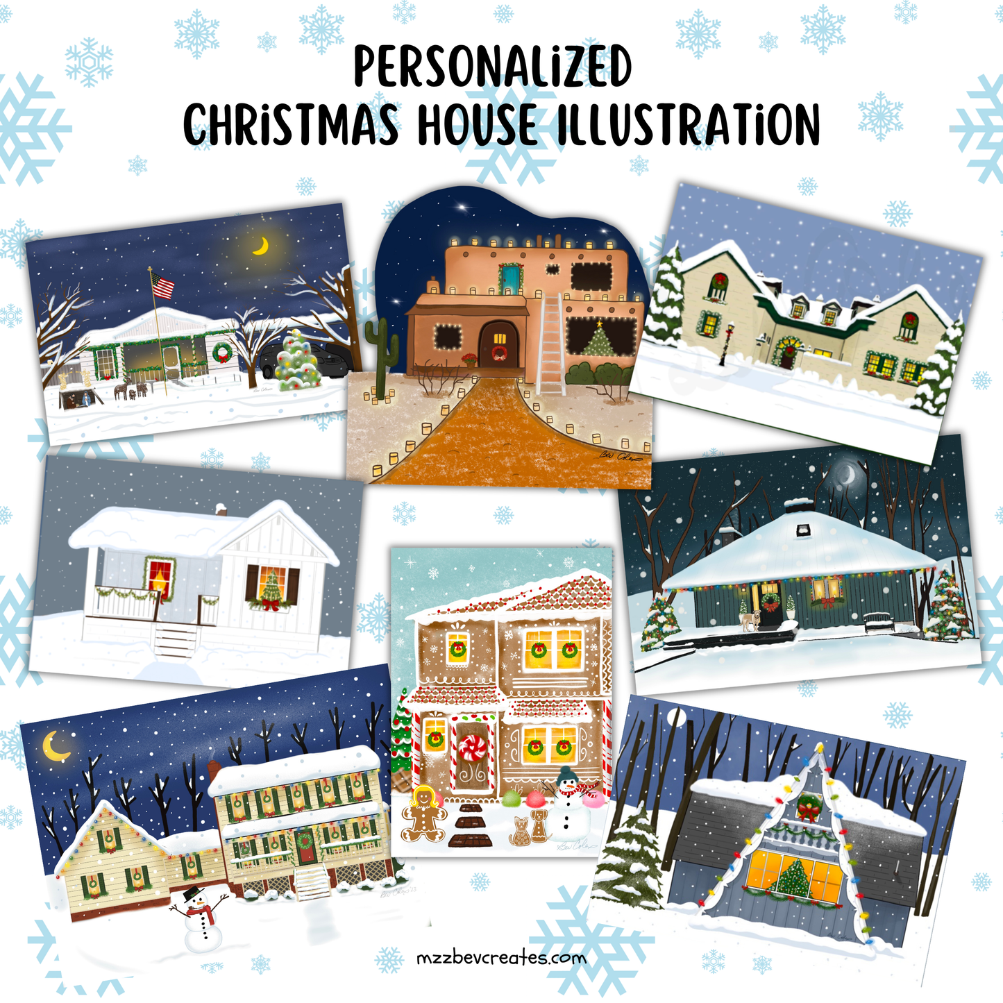 Personalized Christmas House Illustration, Digital File