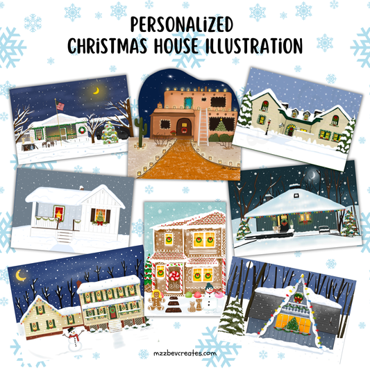 Personalized Christmas House Illustration, Digital File