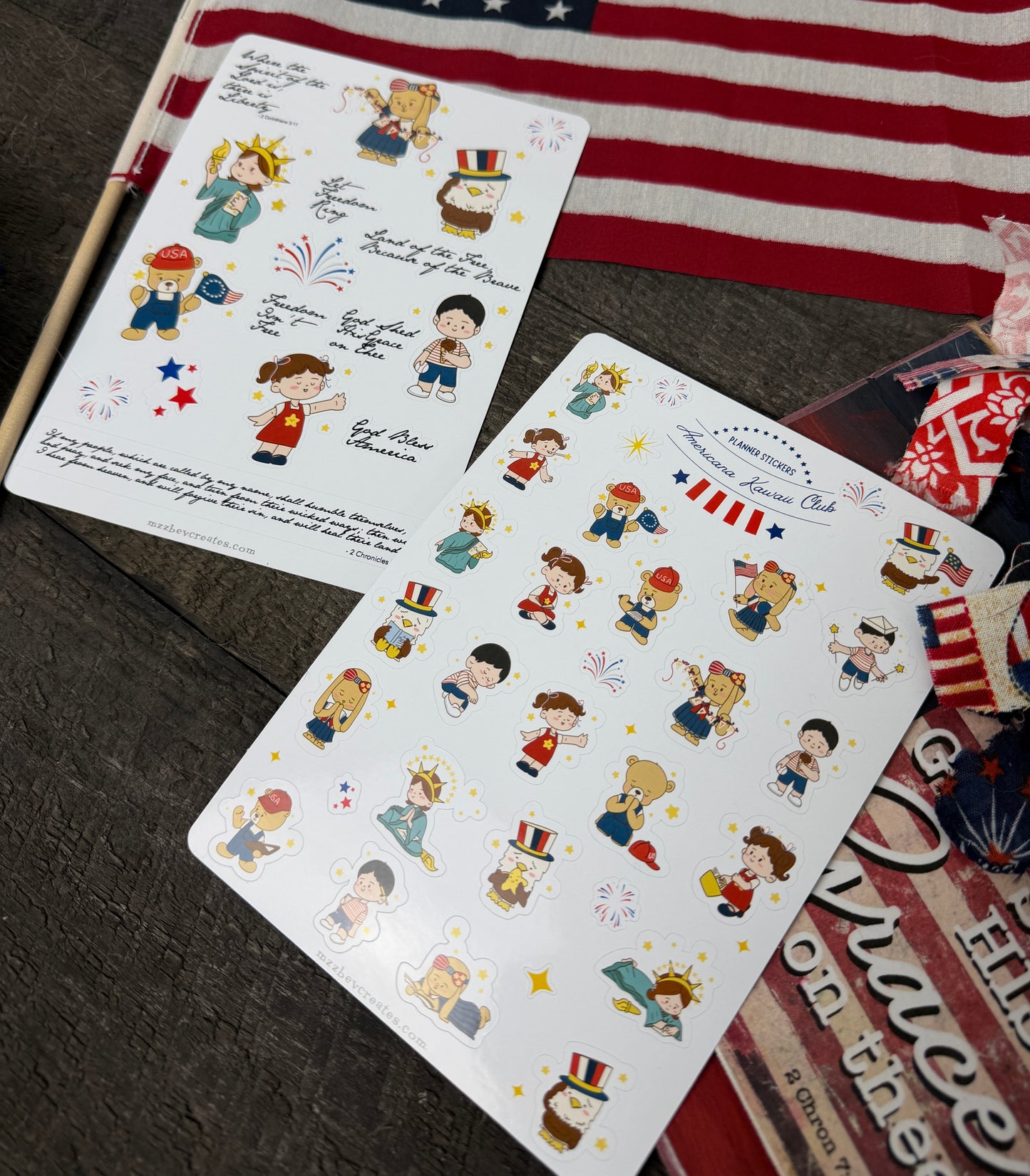 Americana Kawaii Club Planner Stickers- 2 Sheet Bundle