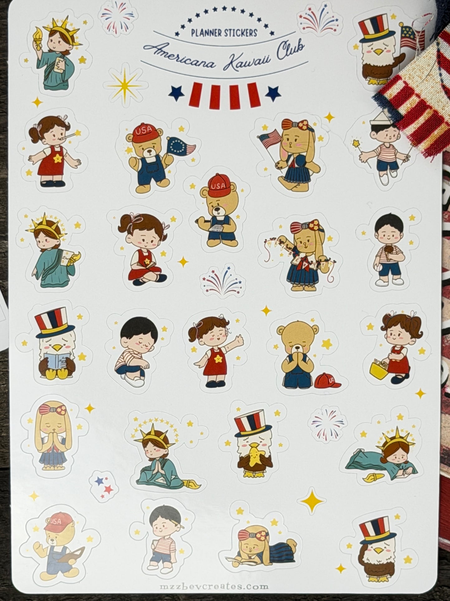 Americana Kawaii Club Planner Stickers- 2 Sheet Bundle