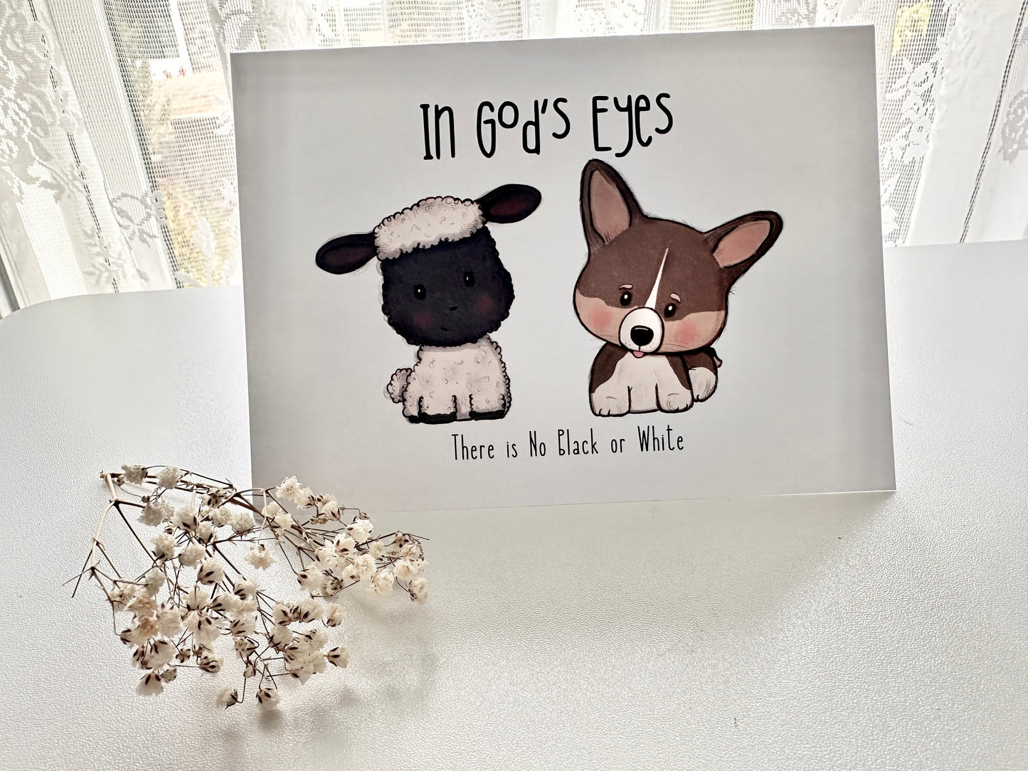 Adorable Lamb and Corgi Friends Greeting Card