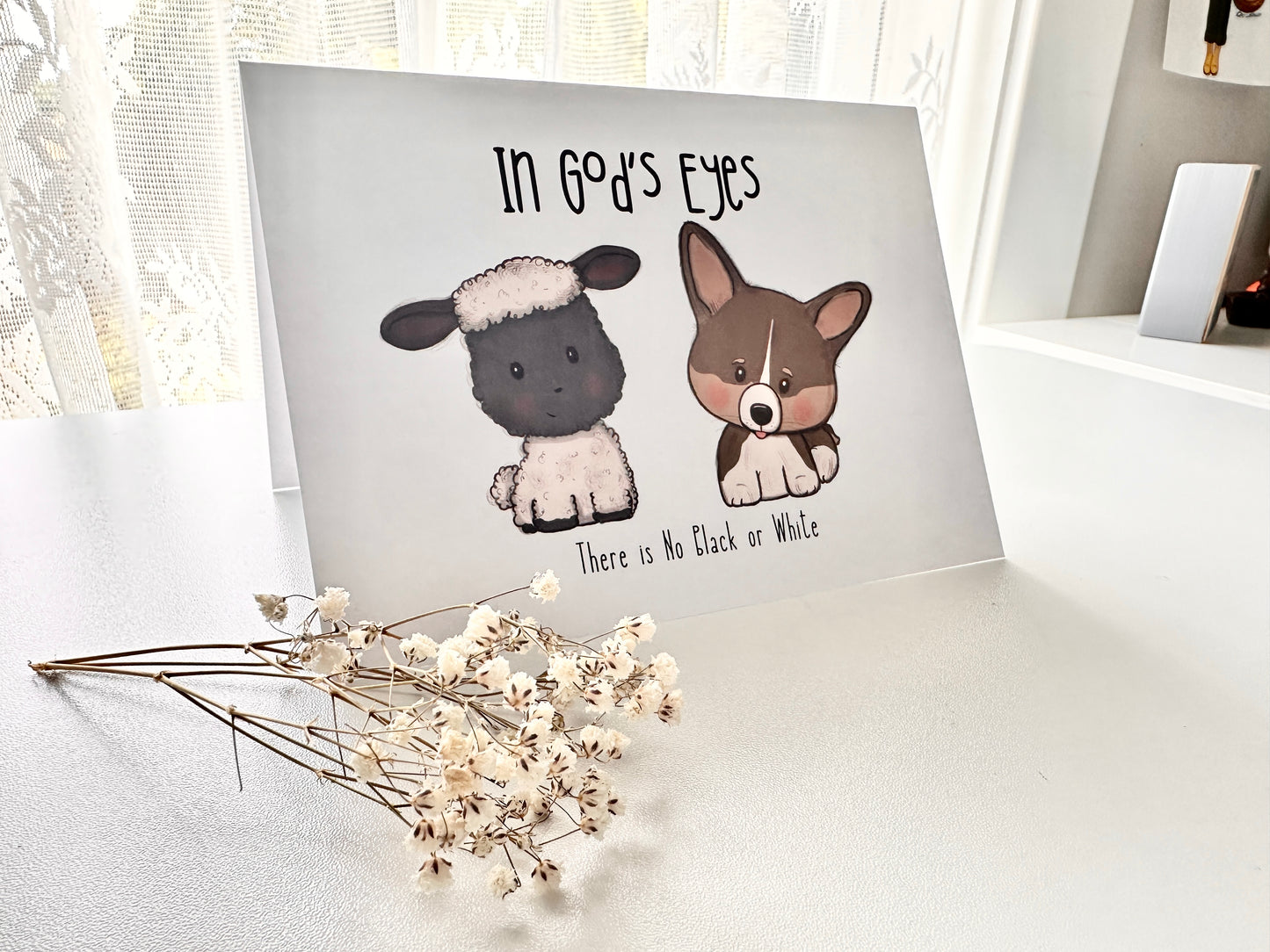 Adorable Lamb and Corgi Friends Greeting Card