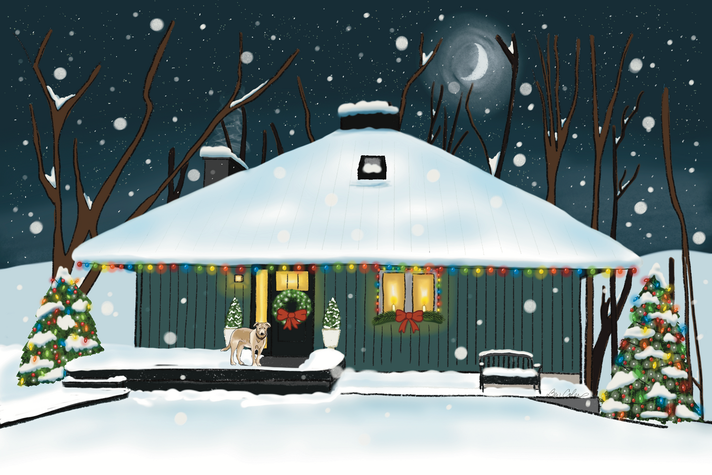Personalized Christmas House Illustration, Digital File