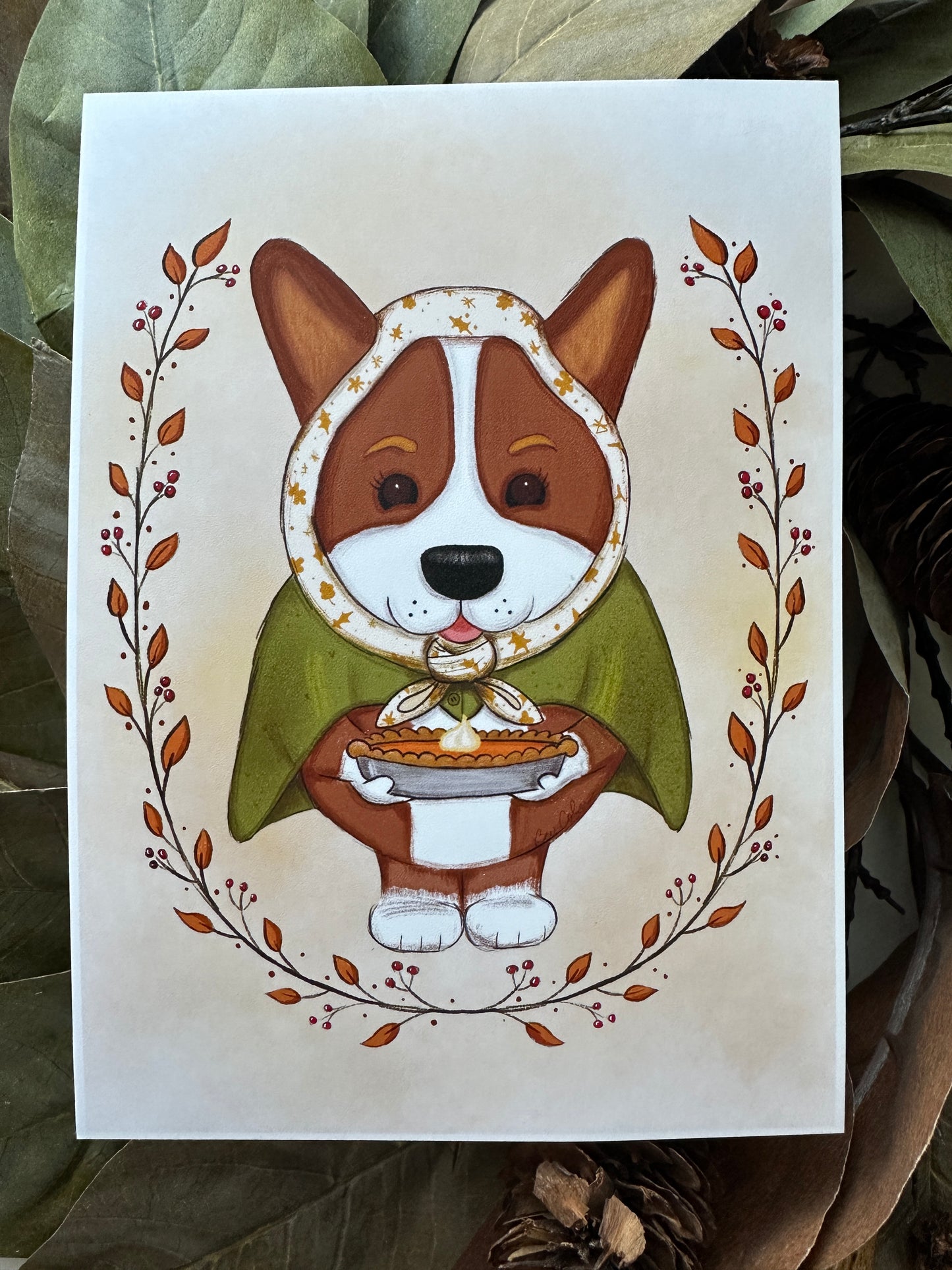 A Pumpkin Lovin' Babushka Corgi 5x7 Print