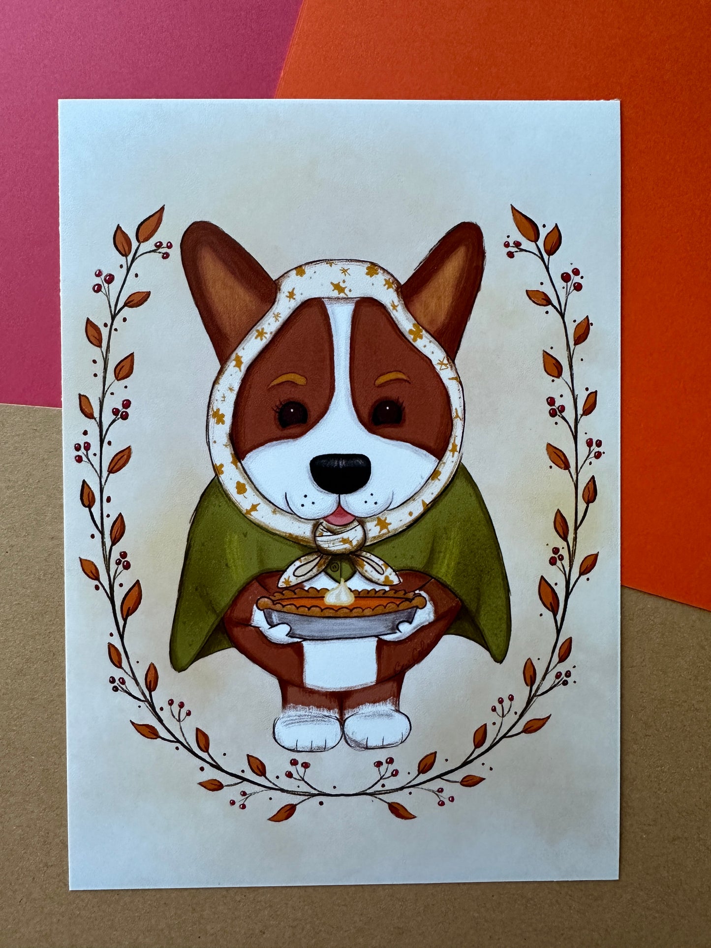 A Pumpkin Lovin' Babushka Corgi 5x7 Print