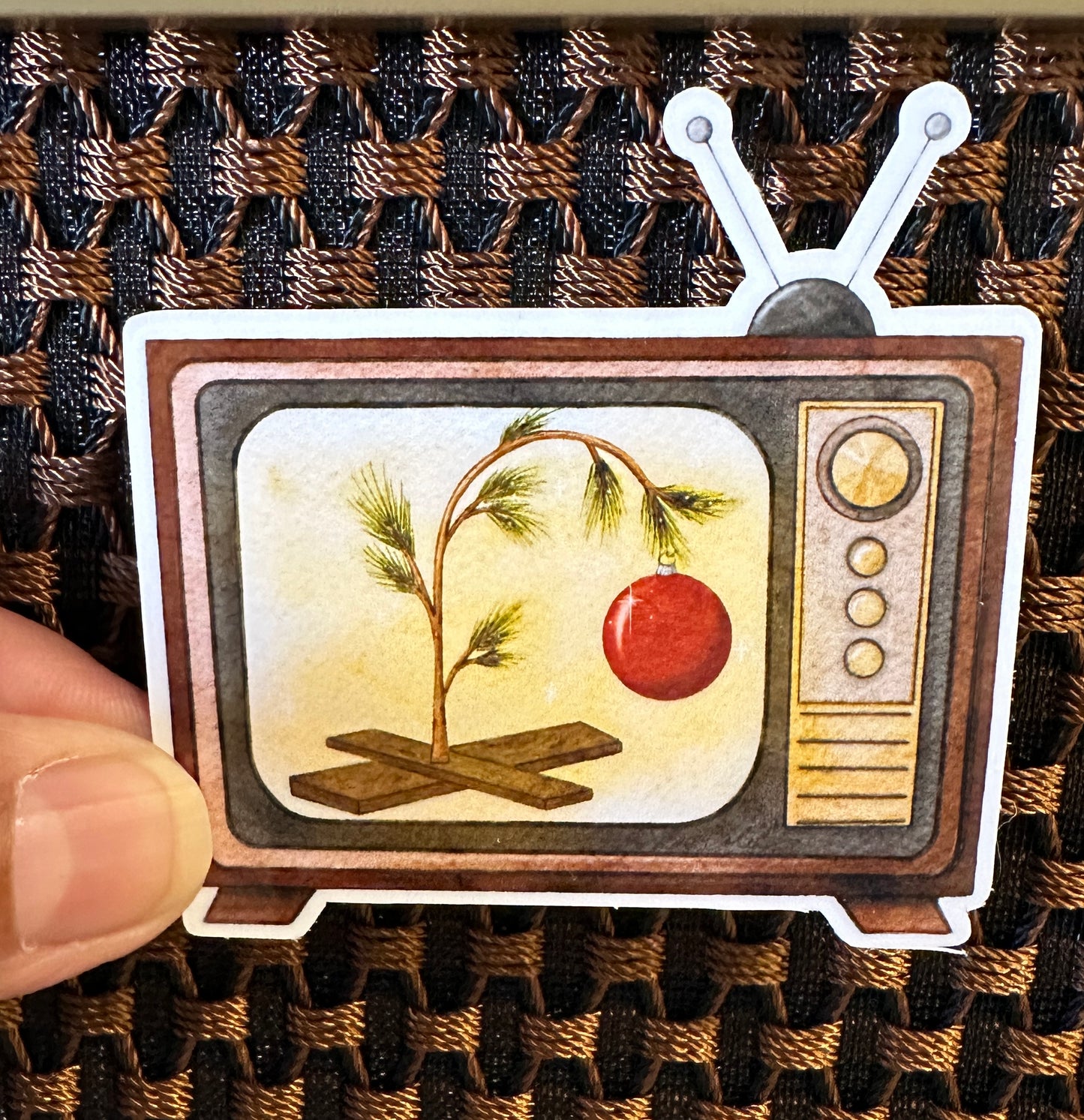 Christmas Retro TV Die-Cut Sticker