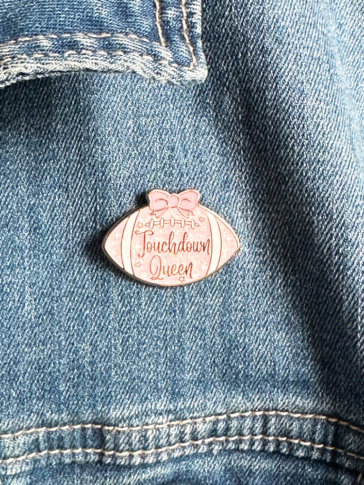 Sparkly Football Queen Enamel Pin
