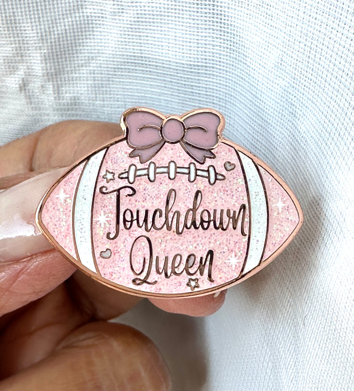 Sparkly Football Queen Enamel Pin