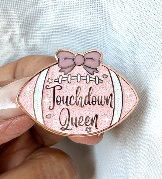 Sparkly Football Queen Enamel Pin