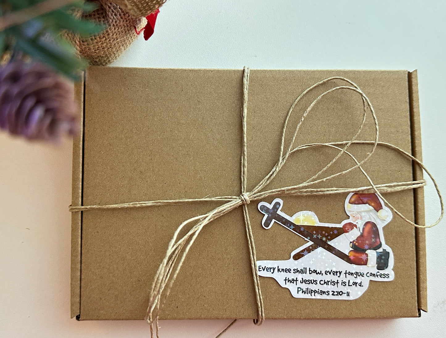 Santa Kneeling at the Manger to the Cross, Sparkly,  Die-Cut Sticker