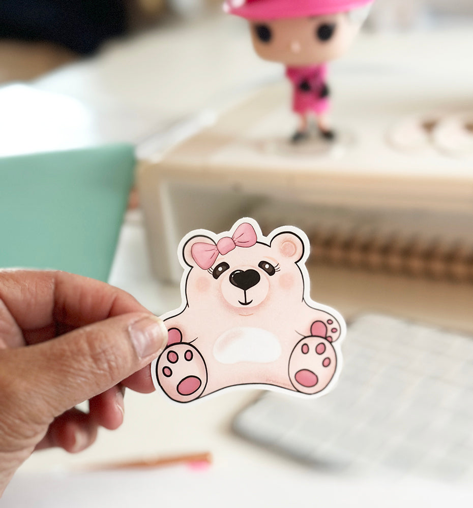 Pink Bear Die Cut Vinyl Sticker