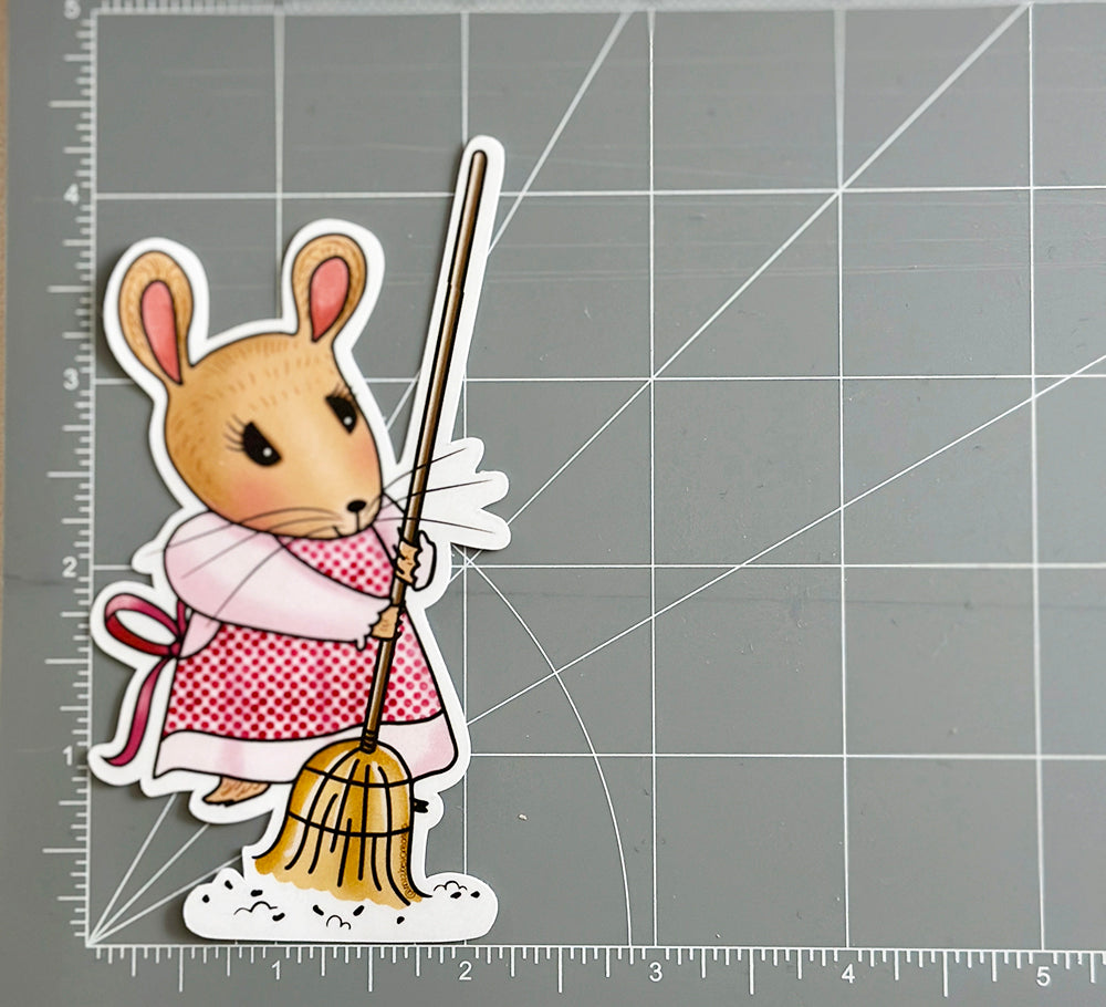 Mrs. Mouse Spring Cleaning Die Cut Sticker