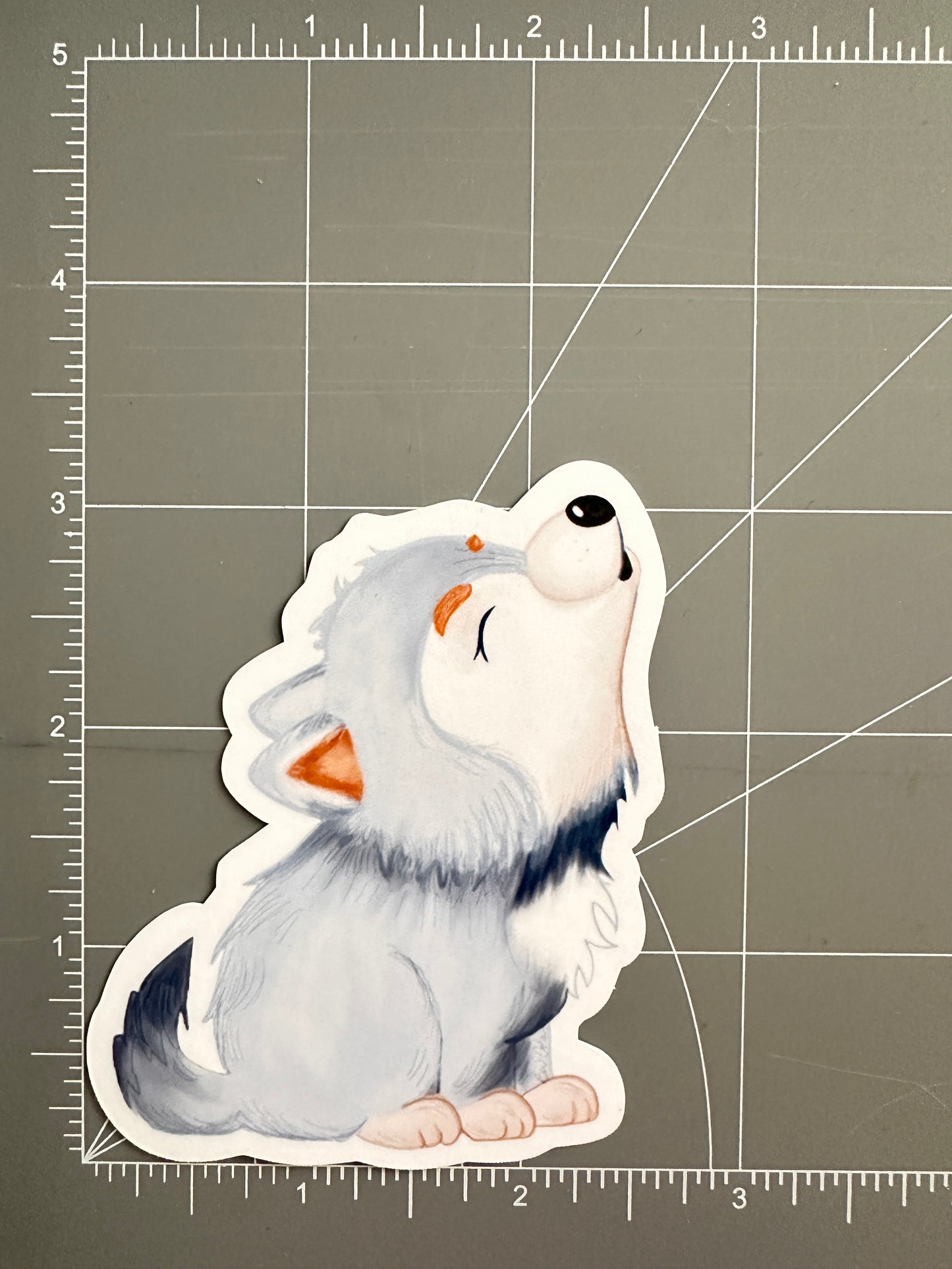 Cute Howling Wolf Cub Die Cut Sticker