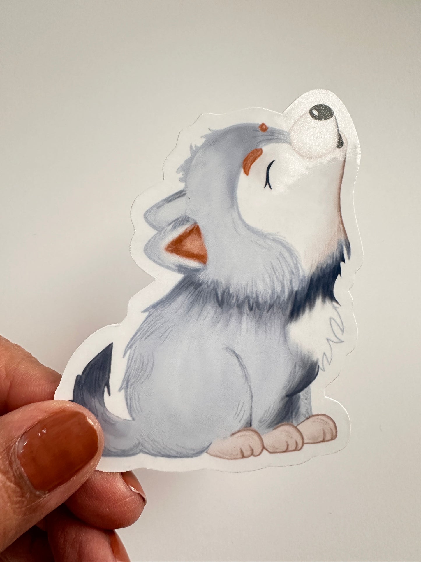 Cute Howling Wolf Cub Die Cut Sticker