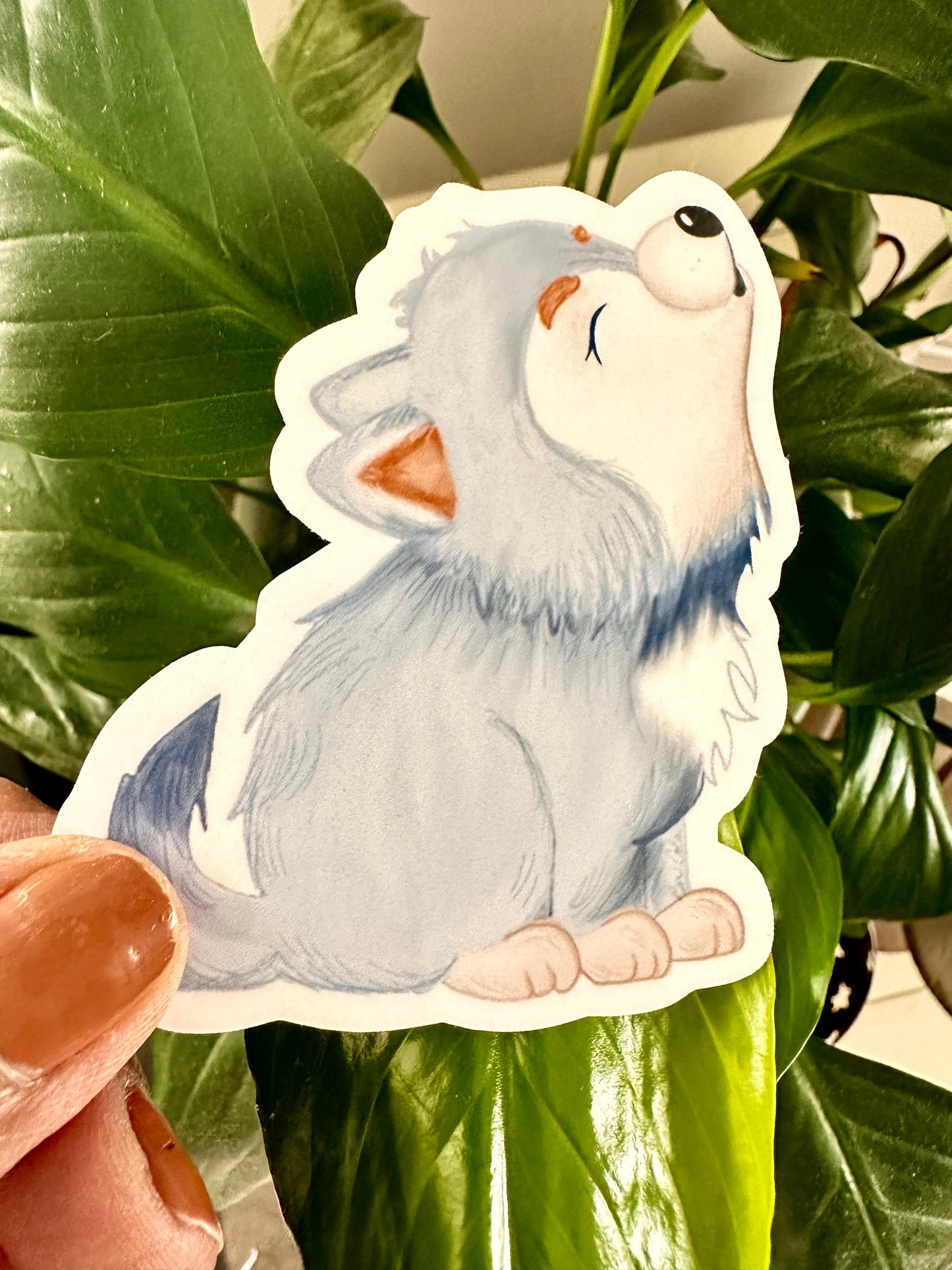 Cute Howling Wolf Cub Die Cut Sticker