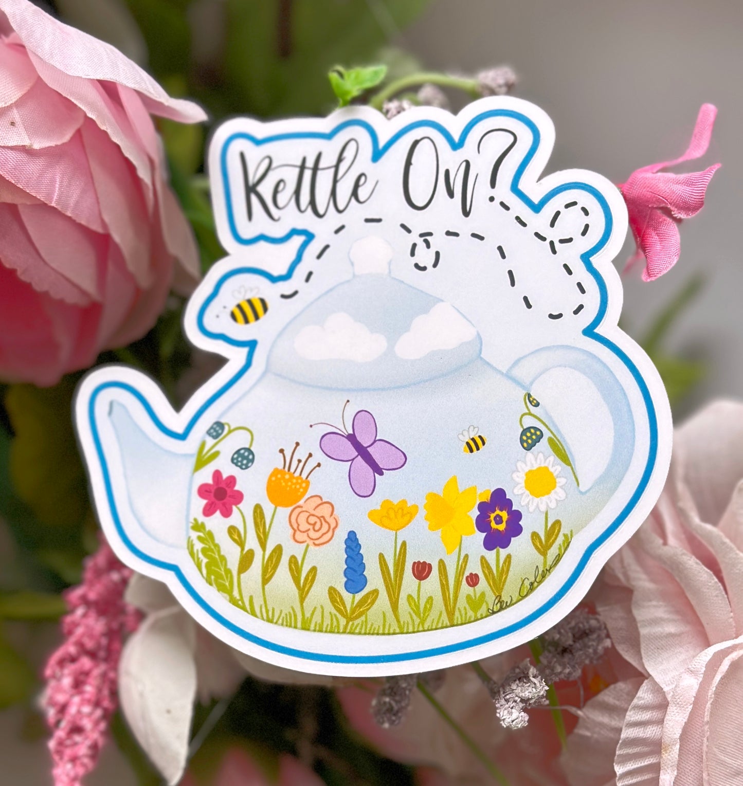 Spring Tea Kettle Die Cut Sticker