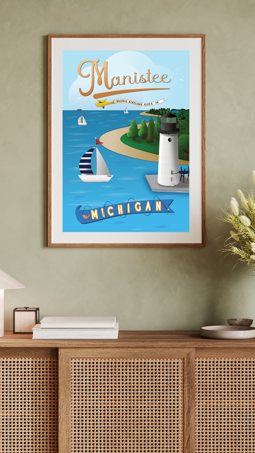 Manistee Michigan Retro Style Travel Poster