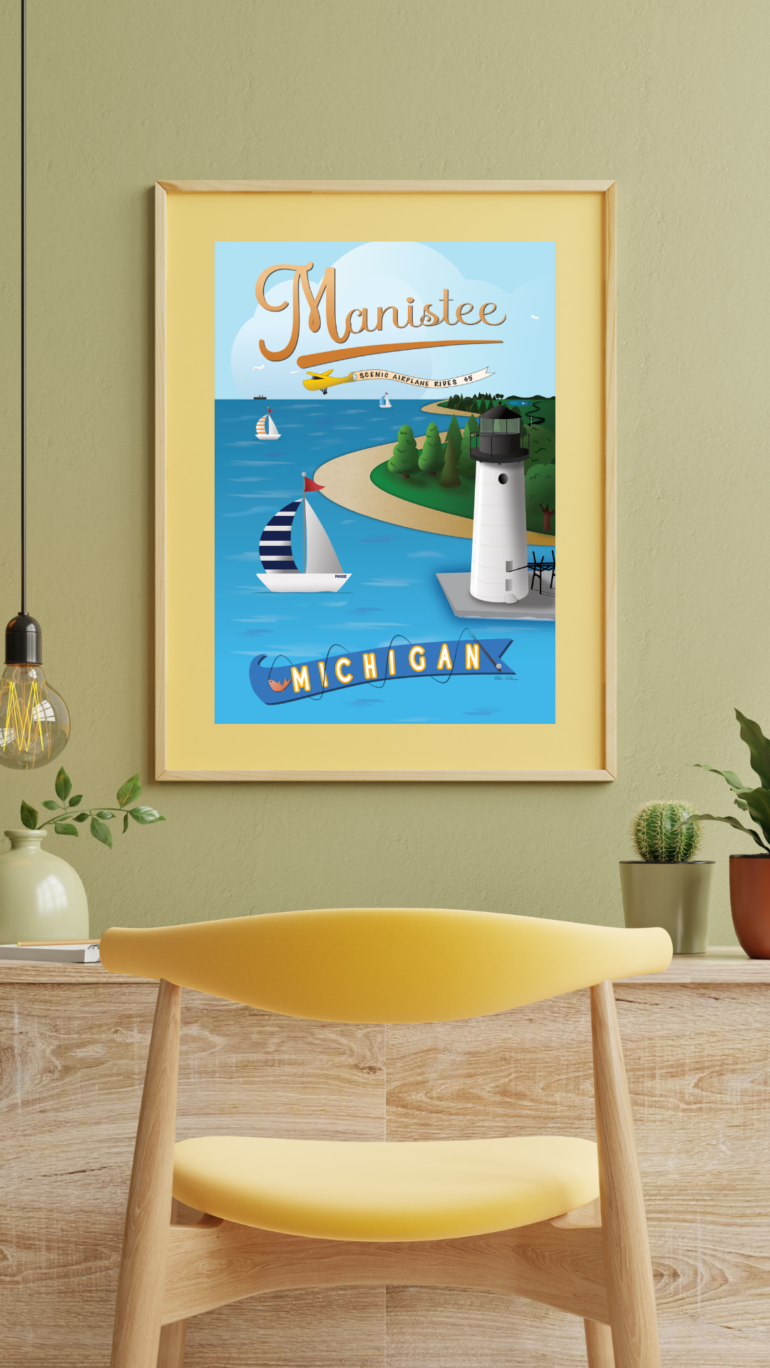 Manistee Michigan Retro Style Travel Poster