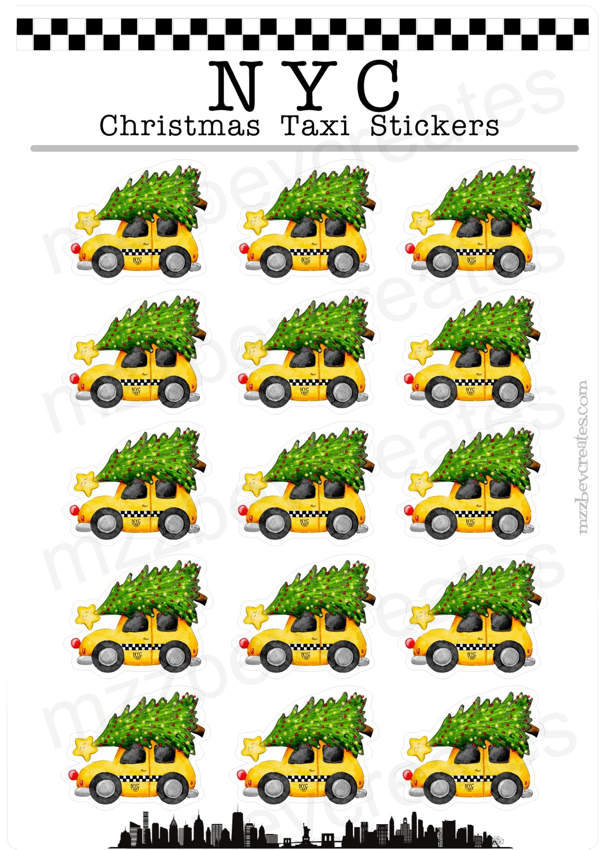 NYC Christmas Taxi Sticker Sheet