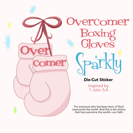 Pink Boxing Gloves - Overcomer Sparkly Die Cut Sticker