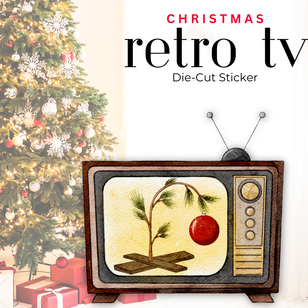 Christmas Retro TV Die-Cut Sticker