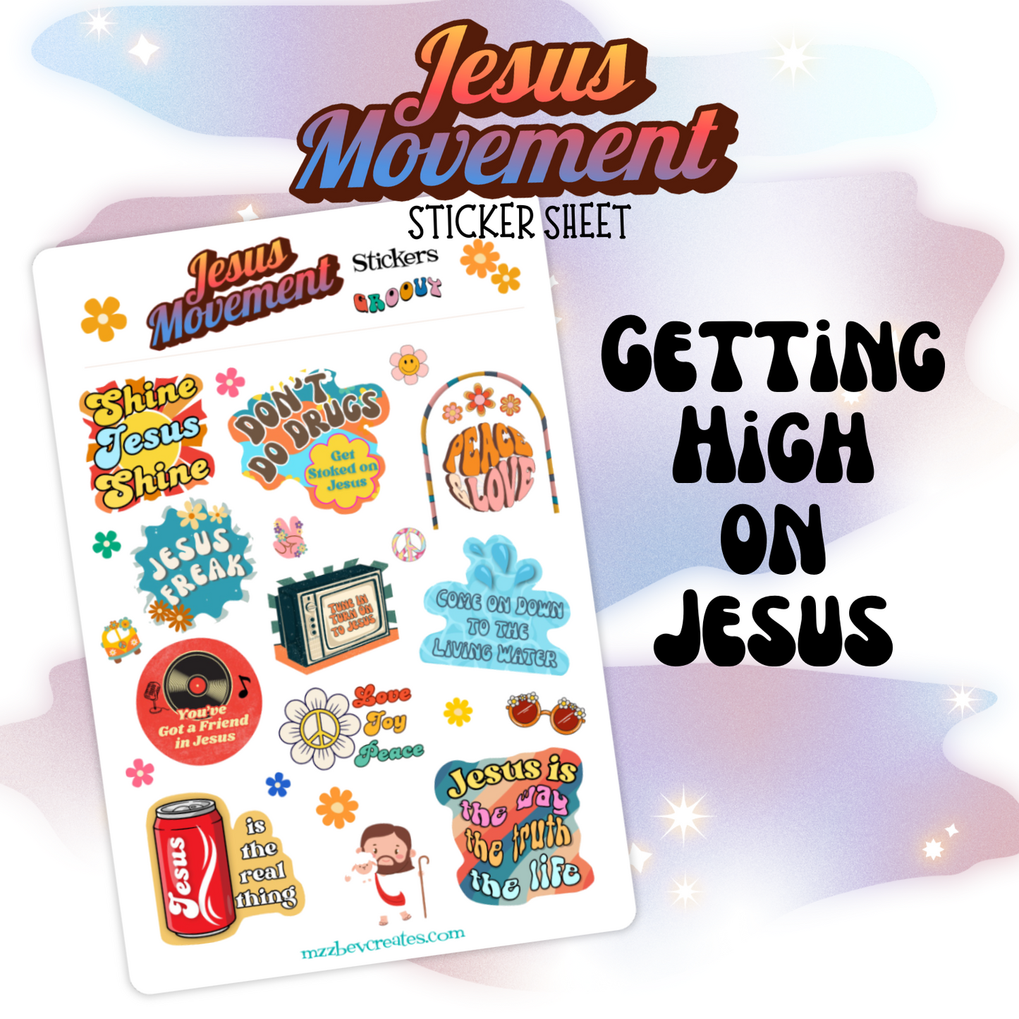 Jesus Movement Sticker Sheet Hippie Age, Groovy Vibe