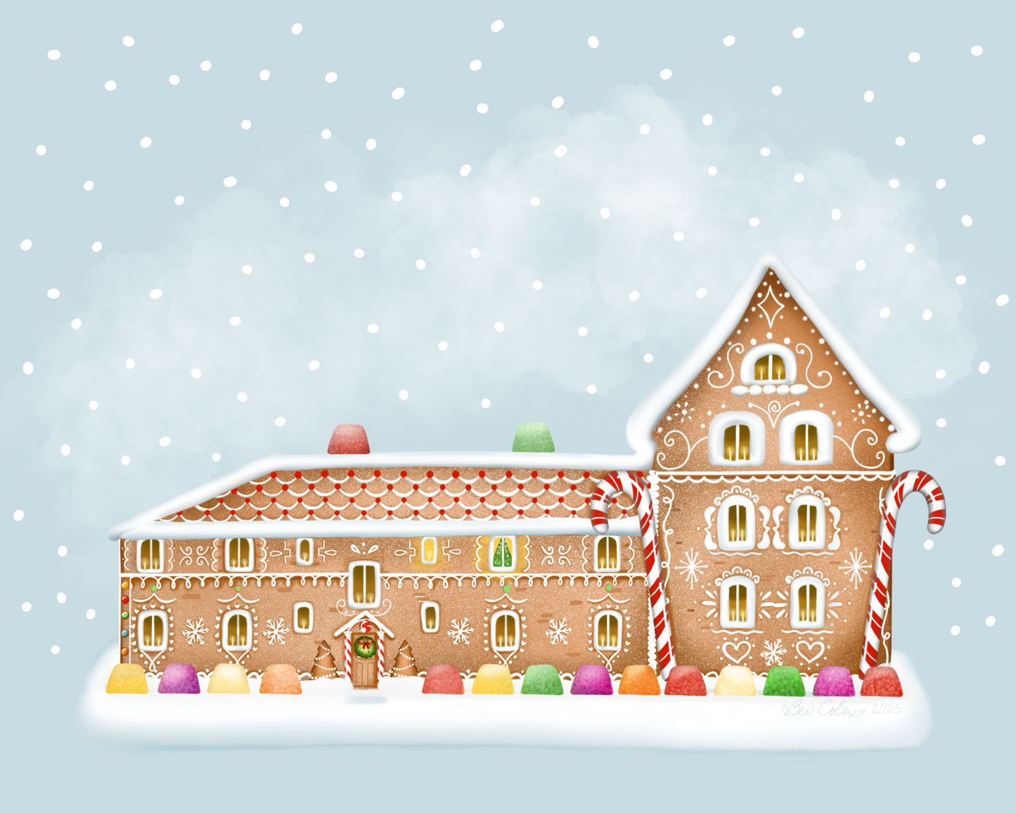 Personalized Christmas House Illustration, Digital File