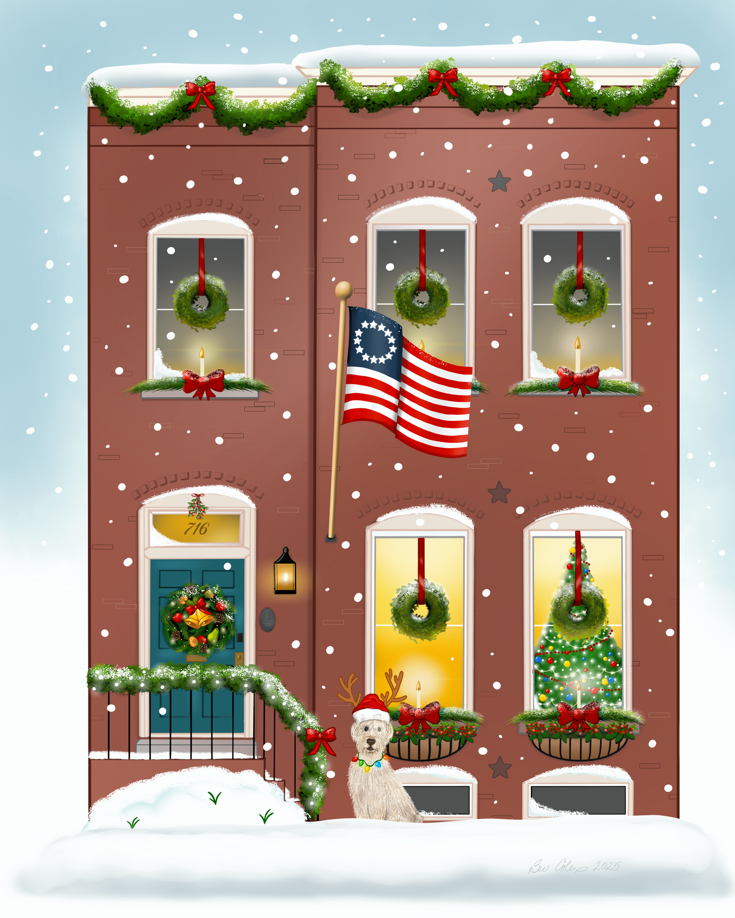 Personalized Christmas House Illustration, Digital File