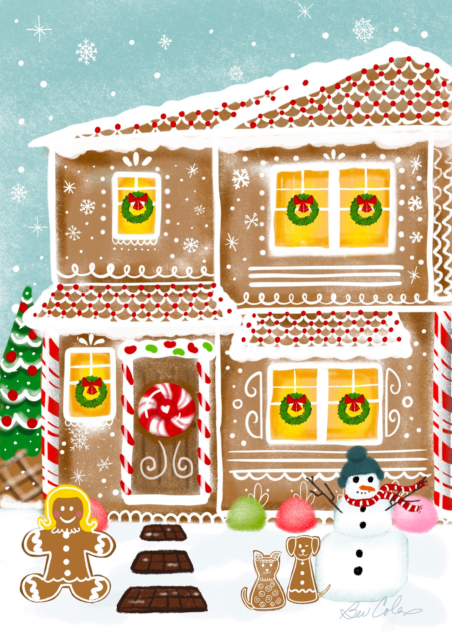 Christmasfy House Front Portrait Customized, Personalized, Digital File