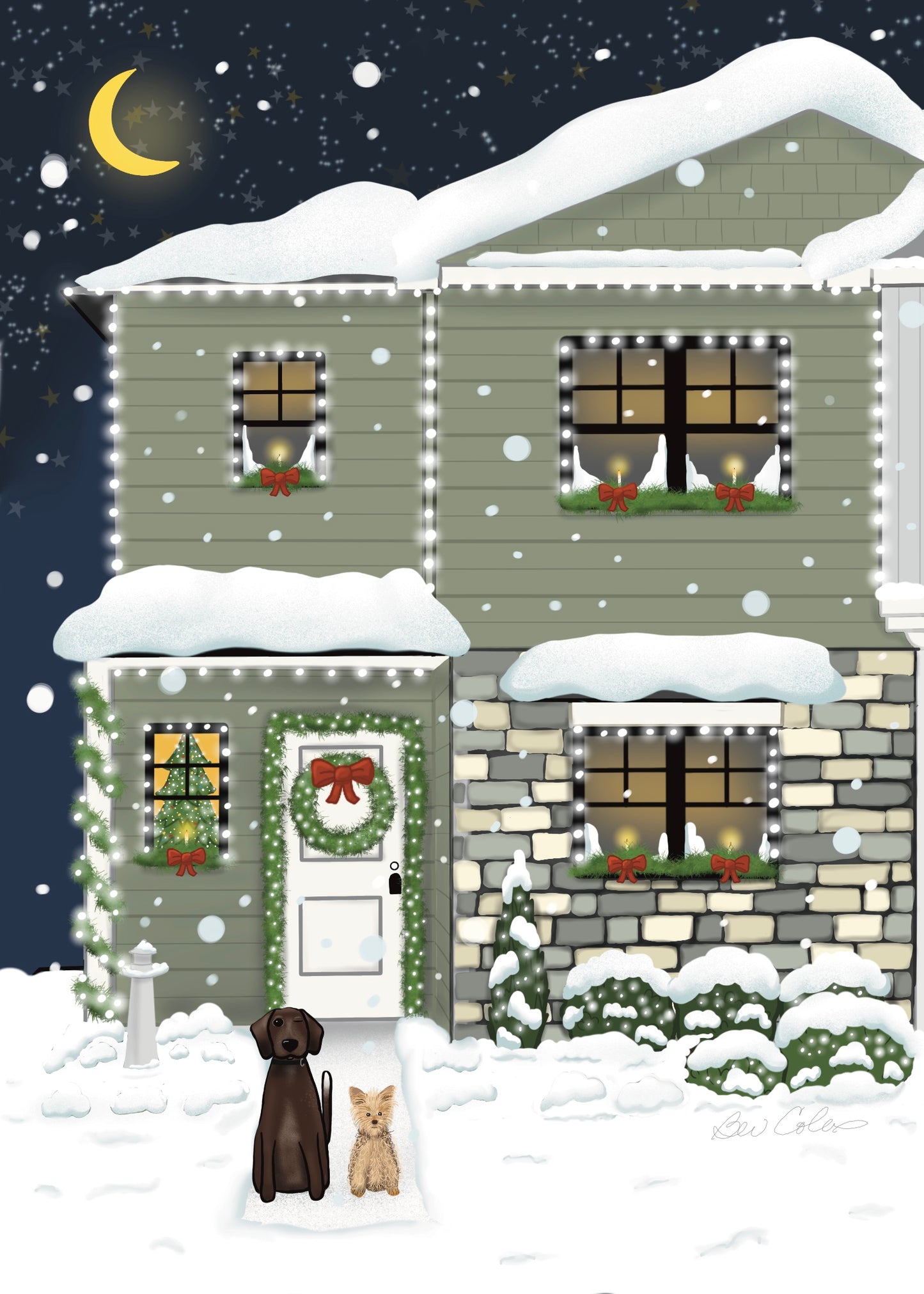 Christmasfy House Front Portrait Customized, Personalized, Digital File