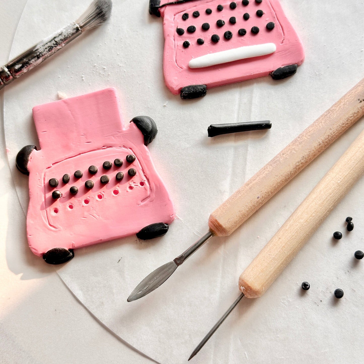 Polymer Clay Pink Retro Typewriter Pin