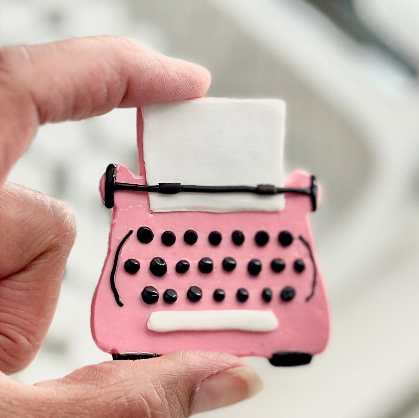 Polymer Clay Pink Retro Typewriter Pin