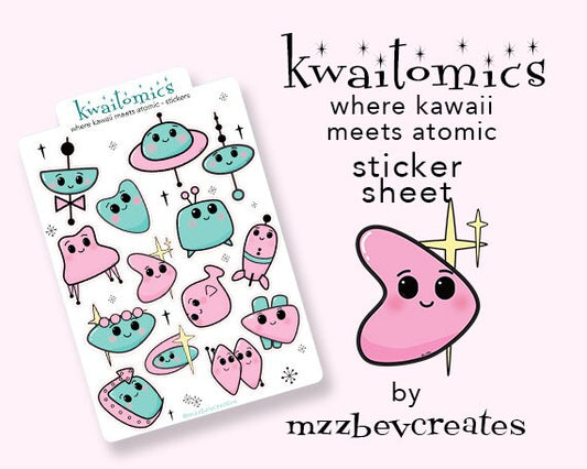 Kwaitomic - Where Kawaii Meets Atomic (Retro) Sticker Sheet